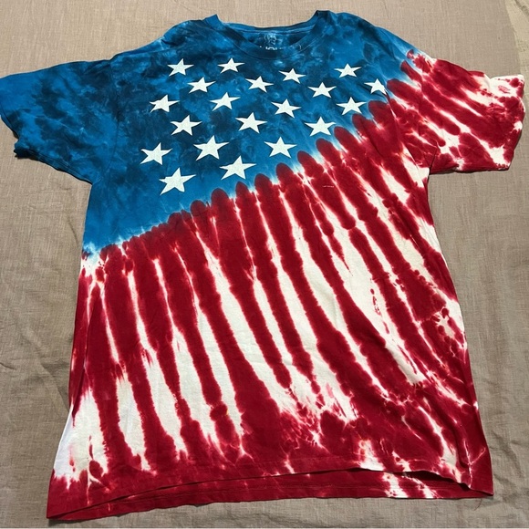 Vintage 2002 Liquid Blue Red White Blue Tie Dye American Flag Tee Size XXL - Picture 2 of 6